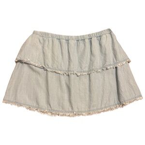 Anthropologie Cloth & Stone Tencel Ruffle Tier Raw Hem Skirt Blue Chambray Small